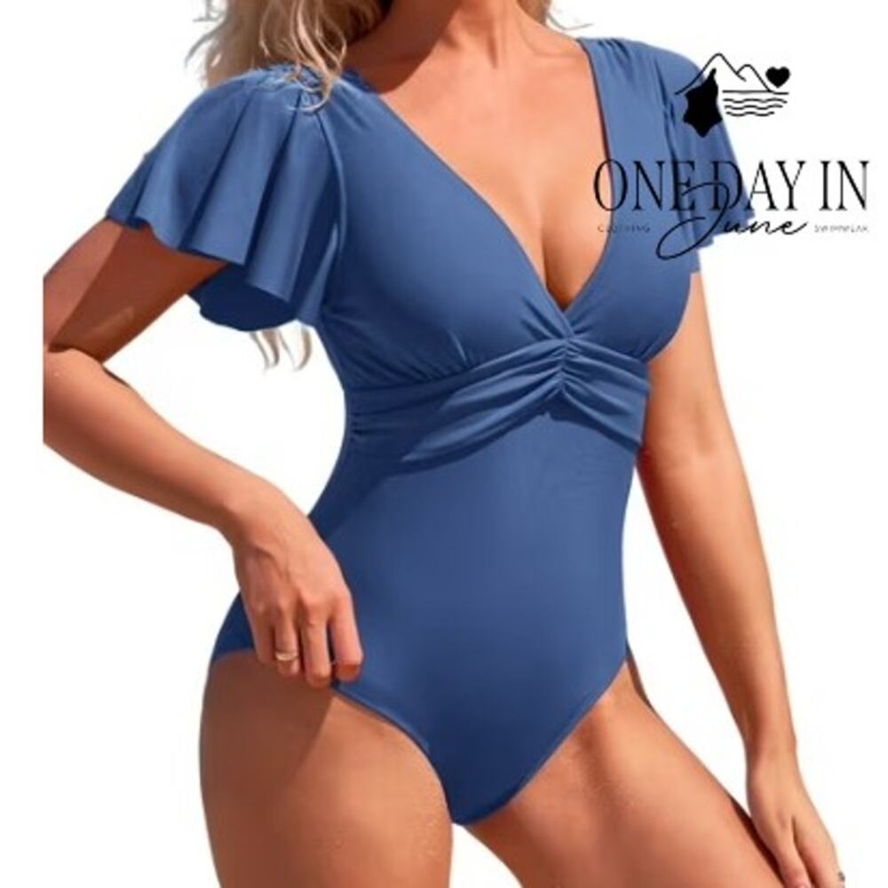 Charmo Ruffle Shoulder Tie Back One Piece Swimsuit Size M